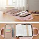 Bible Tote Bag with Ribbon Bookmark for Women & Men, Durable Leather Bible Cover w/Shoulder Strap and Handle, Large Capacity Multi-Pocket Bible Case, Elegant Gift for Church & Travel (A01-pink)