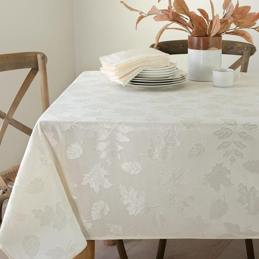 Benson Mills Harvest Legacy Damask Fabric Table Cloth Fall, Harvest, and Thanksgiving Tablecloth (Ivory, 60" x 104" Rectangular)