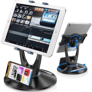 iPad Tablet Stand Holder for Desk - 6 inch to 13 inch - Stable, Adjustable - 360 Swivel Angle Pen Phone iPad Stand for Store, Retail Kiosk, Reception, Home Office, Gift Ideas - Black