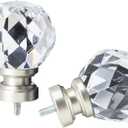 Decorative Curtain Rod Finials, Luxury Crystal-clear Faceted, Round, Set of 2, Compatible with 1 or 1-1/8 dia curtain rod, Standalone finial pair, Silver