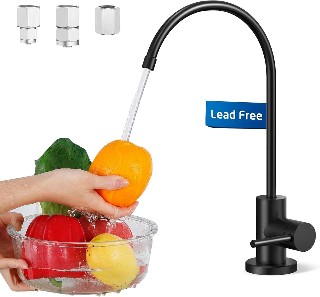 KES Lead-Free Drinking RO Water Faucet for Kitchen Sink (Food Grade Stainless Steel), Reverse Osmosis Faucet, Water Filter Faucet for RO Water Filtration System, Non-Air Gap, Black, Z506LF-BK