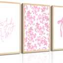 3 x 3Pcs Pink Floral Bow Wall Art How Lucky Are We Wall Decor Pictures Trendy Preppy Canvas Poster Prints for College Dorm Apartment Girl Room Decorations Unframed (16x24in poster)