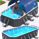 StarOcean Foldable Pool with Canopy,Non Inflatable Pool,Large Foldable Swimming Pool for Adult Portable Pool,Large Collapsible Kid Pool with Shade,Folding Kid Pool for Backyard,90x50x19 in-Dark Blue