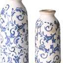 VICTOR & TERESA Blue and White Ceramic Vases Home Decor, Farmhouse Vase for Flowers, Flower Vase Set of 2, Rustic Decorative Vases for Pampas Grass, Table, Living Room, Shelf, Centerpieces, 8 inch