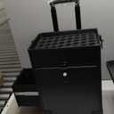 4 in 1 Rolling Makeup Case on Wheels with Drawer and Professional Cosmetic Organizers for Salon Barber - Bright Black