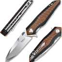 folding pocket knife for men4in d2 tool steel blade,liner lock layers g10 handle,outdoor survival edc tool camping hunting knives with clip (brown)