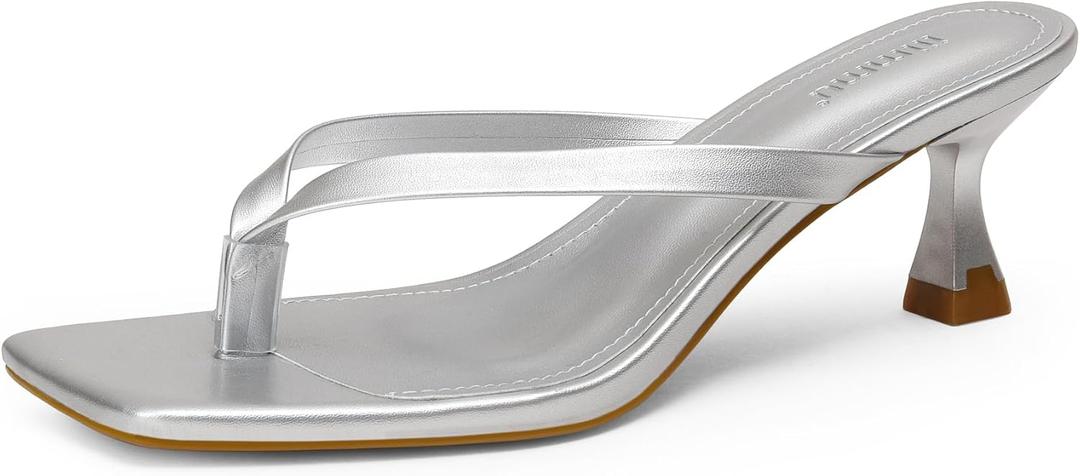 iiimmu Kitten Heels Flip Flops Heeled Thong Sandals for Women Square Open Toe with 2 Inch Low Heel, Size 8.5