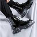 Men's Lace Up Platform Motorcycle Boots Patent Leather Ankle Boots with Side Zipper Comfort Metal Round Toe Punk Outdoor Combat Boots (Black, M)
