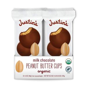 Justin's Organic Milk Chocolate Peanut Butter Cups, Rainforest Alliance Certified Cocoa, Gluten-free, Responsibly Sourced, 12 Pack (2 cups each) (EXP 11/25/26)