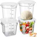 4 Pcs Food Storage Container with Lids Set 4 Qt Square and Round Clear PC Commercial Containers with Scale Handle for Home Restaurant Kitchen Food Storage, Dough Rise, Flour(White)
