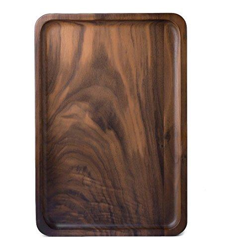 Winterworm Rustic Walnut Wooden Tray Solid Wood Serving Tray Square Rectangle Platter Tea Tray Coffee Table Tray (Rectangle Large (13x9x0.8inch))