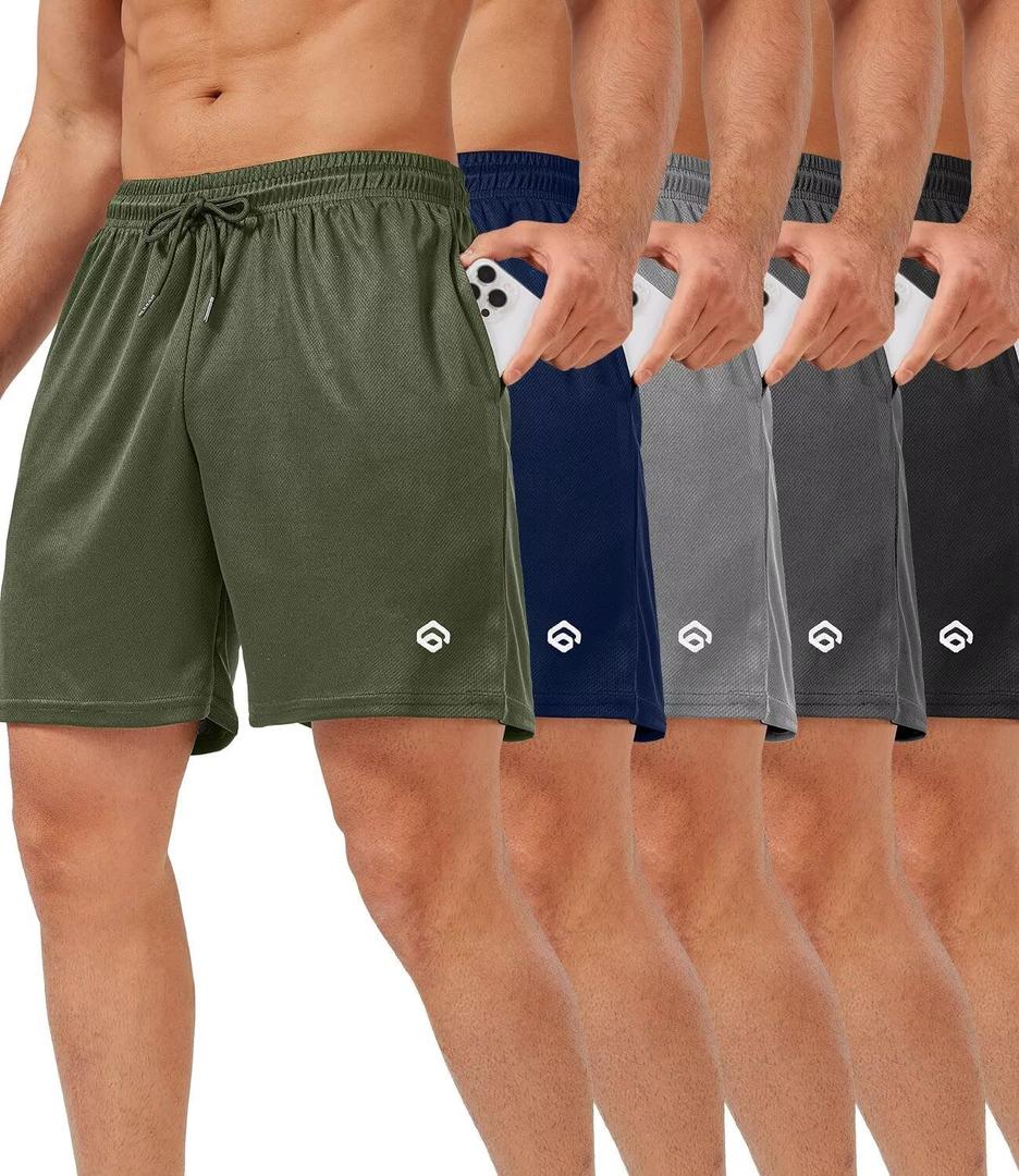 lomsoe 5 Pack Gym Shorts Men 5 Inch Quick Dry Mesh Shorts Men Lightweight Training Athletic Running Shorts with Pockets, Medium