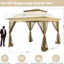 10x10 Pop Up Gazebo Tent, 2-Tier Vented Roof Outdoor Canopy,Beige | 2-Tier Vented Roof, Removable Mesh Netting, Weatherproof Outdoor Shelter, Quick Instant Setup, for Garden Lawn Backyard