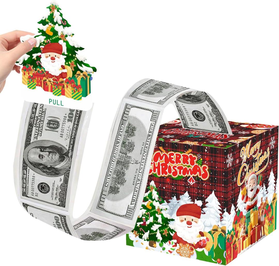 Christmas Money Box for Cash Gift Pull, Surprise Money Holder for Kids Adults with 200Pcs Transparent Bags - Fun Ways to Give Cash As A Gift for Your Loved Ones