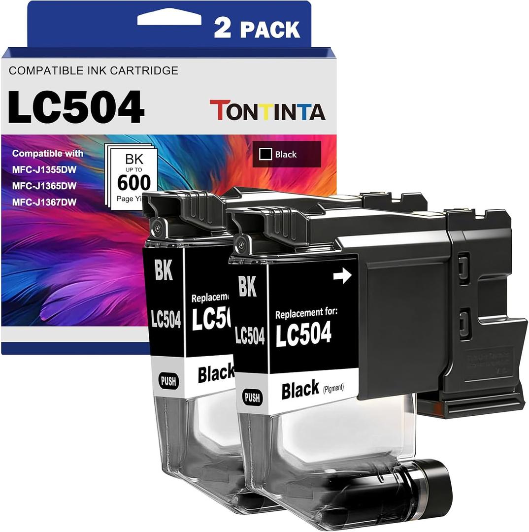 LC504 LC504BK Compatible Ink Cartridges Standard Capacity 600 Pages 2 Blacks for use INKvestment 1355 1365 1367 and MFC-J1355DW MFC-J1365DW MFC-J1367DW Printers