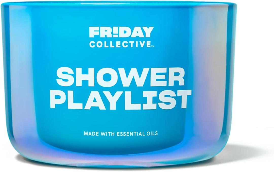 Friday Collective Shower Playlist Candle, Fresh & Clean Scented, Made with Essential Oils, 3 Wicks, 13.5 oz