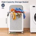IMHO 85L Large Capacity Laundry Basket with Removable Lid and Liner - Sturdy and durable wheeled laundry basket, space-saving, Lockable 360° Wheels for Bathroom Bedroom Dorm Home Storage(White)