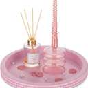 Pink Tray Decorative Round: Beaded Perfume Trays Decor for Dresser Circle Vanity Makeup Serving Tray for Ottoman Coffee Table Bathroom Counter