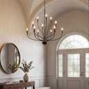 12-Light Black Chandelier for Dining Room, 34 Inch Large Farmhouse Chandeliers for High Ceilings, Foyer Industrial Modern Pendant Light Fixture for Living Room Entryway Hallway Kitchen Island Lights, 34.05IN