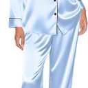 Ekouaer Silk Satin Pajama Set for Womens Button Up Long Sleeve Pjs Sleepwear Soft 2 Piece Loungewear S (Light Blue)