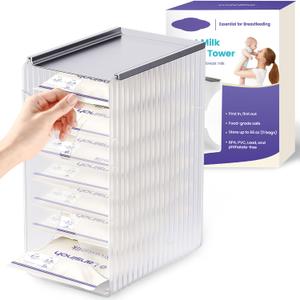 Freeze Organizer and Tower for Breastmilk Storage Bags, First-in First-Out Container Storing System with Quick-Freeze Tray to Freezing Breastmilk, Reusable and Breastfeeding Essentials (Transparent)