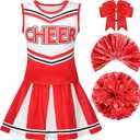 Cheerleader Costume for Girls Cheerleading Outfit Cheer Leader Dress for Halloween Party (3T/100, Red)