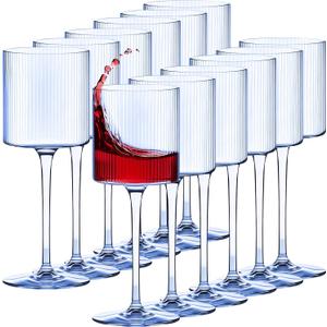 Lueumxc Plastic Goblets Wine Glasses - 12Oz Acrylic Wine Glasses Origami Unbreakable Clear Plastic Cocktail Glasses Recyclable Shatterproof Reusable Wine Cups for Parties & Weddings (Blue)