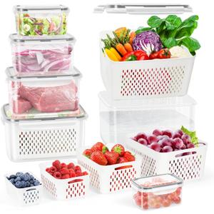 12 Pieces Fruit Storage Containers For Fridge, BPA-Free Fresh Food Containers with Removable Colanders and Airtight Lids, Keep Fresh for Fruit Berry Produce Vegetable, Dishwasher & Microwave Safe ((Clear+White) 12 PS)