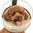 Soft Inflatable Dog Cone for Surgery Recovery, Protective Dog Donut Collar with Shield to Stop Licking Wounds, 2-in-1 Patented Comfort Blow-Up Collar for Small and Medium Pets (Khaki, M)