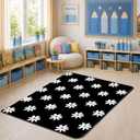 3.3x4 ft Daisy Flower Classroom Rug Daisies on Black Play Carpet Educational Area Rug Daisies Black Play Mat Non-Slip Flower Floor Mat for Teaching Playroom Nursery Daycare Bedroom Home Decor
