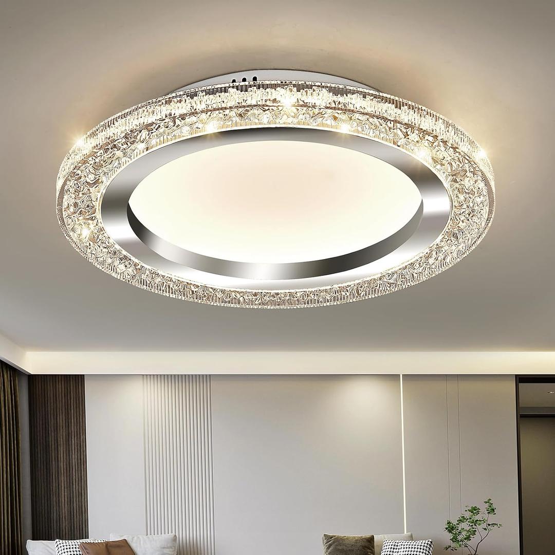 UOFUS 28W LED Flush Mount Ceiling Light Chrome 12 Inch Modern Round Ceiling Light Fixture 3000K-6000K Super Bright Circle Ceiling Lamp for Bedroom Kitchen Dining Room Entryway Hallway Foyer (11.81 Inch, Silver)