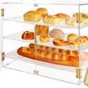 Pastry Display Case for Commercial Countertop, Acrylic 3-Tier Large Bakery Storage Box with Front Door and Removable Tray for Dessert Donut Bread Cake Cupcake Bagels Cookie 21" x 16.2" x 14.2"