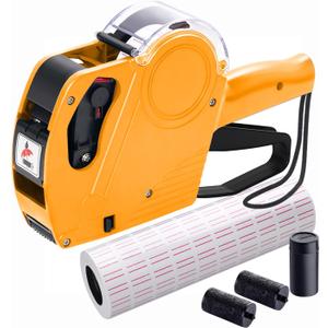 KPX Pricing Tag Gun, 8 Digits, 5150 White Labels, Yellow (Rectangular, Paper, 21*12 mm), One Touch Open System, Incl 3 Inker Rollers