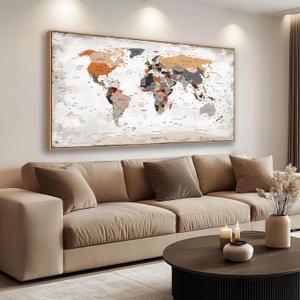 BQVCT Large World Map Wall Art, Framed Canvas Print, Office World Map Wall Decor Map of the world Picture Artwork Decor for Home Bedroom Decoration 24 x 48 inch Ready to Hang (24L" x 48W")