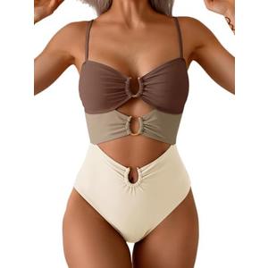 Eomenie Womens Cutout One Piece Swimsuit with Ring Linked Sexy Monokini Bathing Suit for Beach Vacation L