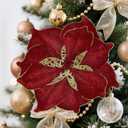 Alupssuc 16 PCS Poinsettia Christmas Flowers Artificial, Glitter Magnolia Poinsettia Flowers Artificial, Sparkling Christmas Decorations for Xmas Tree Party Wreath Fireplace, Burgundy