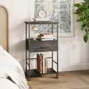 HOMEKOKO 3-Tier Bookshelf with Adjustable Flip Top, Living Room Industrial Movable Bookcase, Rustic Book Shelf with Drawer, Wood-Metal Rustic Bookshelves (Black Wood Veins)