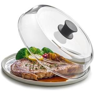 10inch Glass Microwave Splatter Cover for Food - 100% Food Grade BPA & Lead Free - Dishwasher Safe - Cookware & Bakeware Serving Dish Plate Mess Guard Lid with Easy Grip Silicone Handle Knob