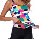 Yonique Women's Tankini Swimsuit - Two Piece Bathing Suits with Shorts Tummy Control Swimwear Color Block, Size: 18W