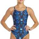iSwim Varsity Blur Thin Strap One Piece Swimsuit Womens' Competitive Swimwear, Training Fit, Quick Dry, UPF 50+, Lined & Chafe-Resistant - Blue - 36