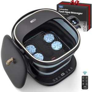 Puboo Collapsible Foot Spa Bath Massager with Heat, 95-115F Precise Temp Control, Motorized Massage Rollers, Heated Foot Bath Soak Tub, Fits US Mens Size 11, Gift for Christmas, Thanksgiving (Dark Blue)