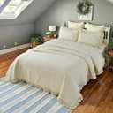 Brandream Luxury Cotton Quilt Set King Size Heirloom Quality Ruffled Edge Floral Vine Stitching Bedspread Cream Yellow Premium Handcrafted Quilt Bedding Set 3-Piece