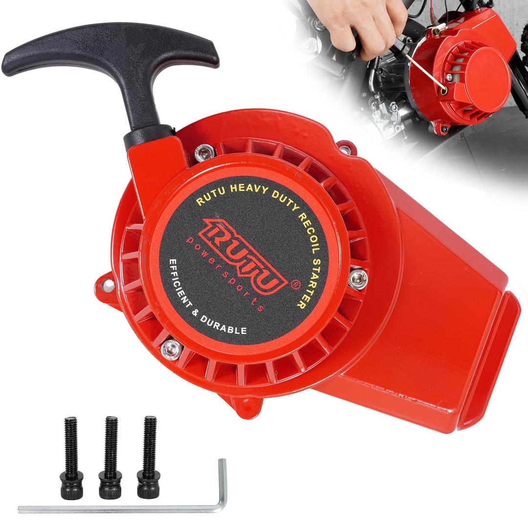 RUTU Pull Start Fit 50cc Moto,Thicken Aluminum Alloy Recoil Starter for 2 Stroke Engine 49cc 47cc Pocket Dirt Bike Kids Pit Bike,Red