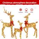 3-Piece 2D Lighted Christmas Deer Family Set - HOYECHI Large Outdoor Yard Reindeer Holiday Decoration with 145 LED Lights, Stakes, Zip Ties - Gold