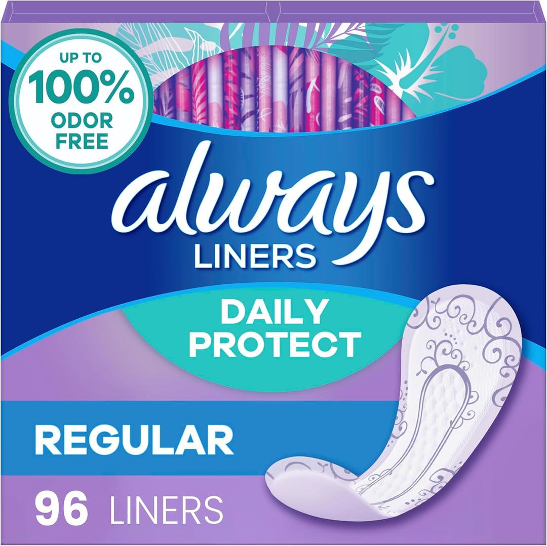 Always Daily Protect Liners, Regular Length, Unscented, 96 Count 