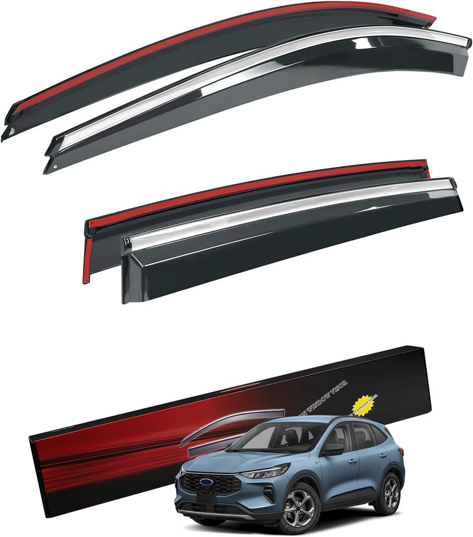 Sze Rain Guards Compatible with Ford Escape 2020-2025 Side Window Deflectors Anti-Rain Window Visors with Tape 304 Stainless Steel TrimNoise Reduction & All-Weather Protection Outside Channel-4pcs