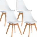 CangLong Dining Chairs Set of 4, Mid Century Modern Kitchen and Dining Chair, Soft Padded Dining Desk Chairs with Wood Legs, for Kitchen, Dining, Living Room & Bedroom, White