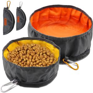 LumoLeaf Collapsible Dog Travel Bowl, 2 Packs Large 68oz/80oz Lightweight Foldable Bowl, Water and Food Bowls for Pets Dogs with Zipper (8+10 Cups) (Orange and Yellow)