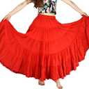 YSJERA Women's Cotton 5 Tiered A Line Pleated Maxi Skirt Long Boho Gypsy Dance Skirts (L, Red)