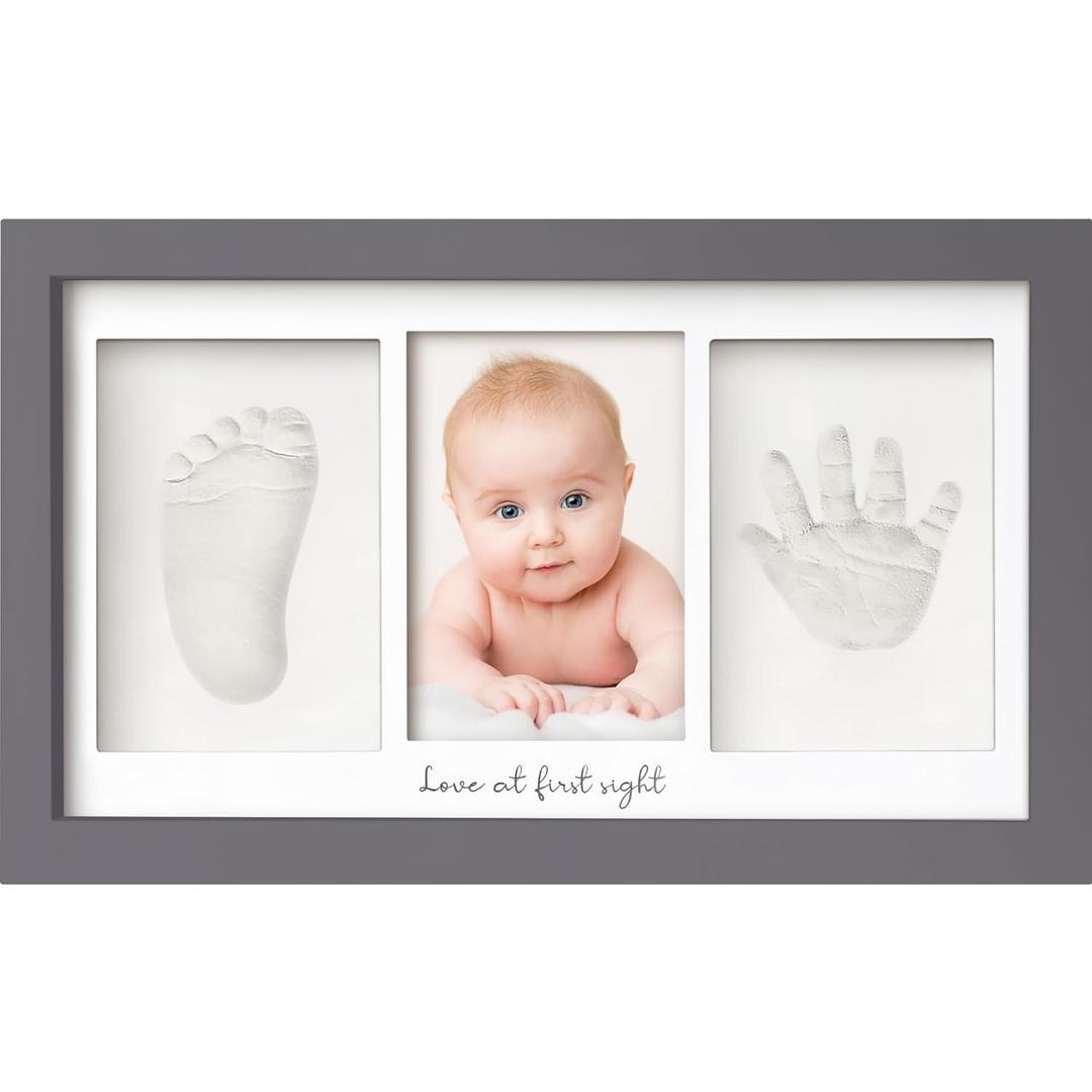 Baby Hand and Footprint Kit - Clay Handprint Keepsake Frame, Newborn Nursery Picture Frame, Personalized New Mom Gifts for Baby Shower & Registry (Gunmetal Gray) 